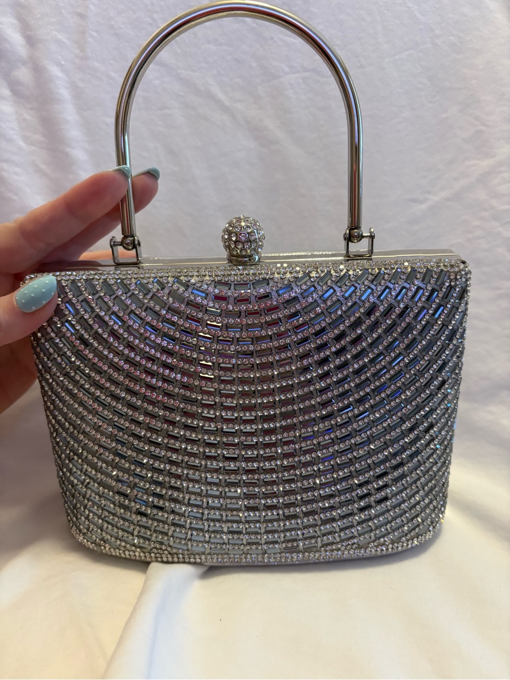 Silver Crystal Evening Clutch with Top Handle